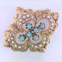 turquoise and seed pearls estate pin